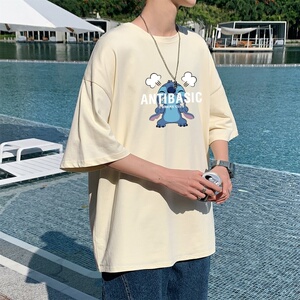 T3408P25落肩款宽松T恤克莱因蓝T圆领印花T恤正常配送中男港风T恤图片