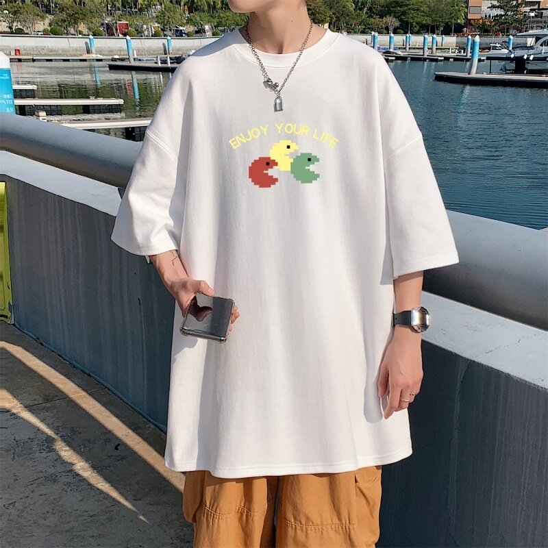 T3409P25男港风T恤克莱因蓝T圆领印花T恤正常配送中落肩款宽松T恤,男装T恤,星座510A-1