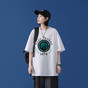 T1759P25 中性100%棉2022新款短袖T恤男字母印花青春休闲T恤图片