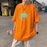 T3463P25宽松T恤克莱因蓝T圆领英文球形印花T恤正男港风T恤落肩款，男装T恤，星座510A-1