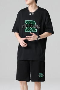 TZ3515休闲运动套装轻奢时尚感男士短袖t恤男夏季薄款潮牌短裤图片