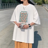 T3406P25克莱因蓝T圆领印花T恤正常配送中男港风T恤落肩款宽松T恤，男装T恤，星座510A-1