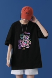 T1732P25中性潮牌印花短袖T恤宽松T恤男白色涂鸦熊印花青春休闲，男装T恤，星座510A-1