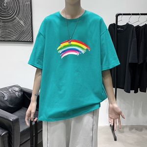 T1684P25 港风 100%棉 2022新款短袖T恤男印花青春休闲图片