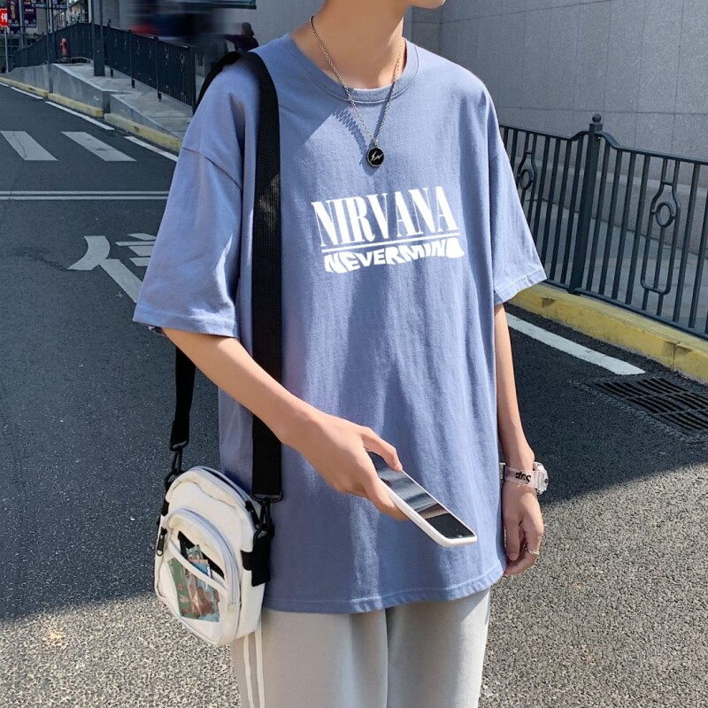 T3324克莱因蓝T男港风T恤落肩款宽松T恤 仓库一件起正常配送中图片