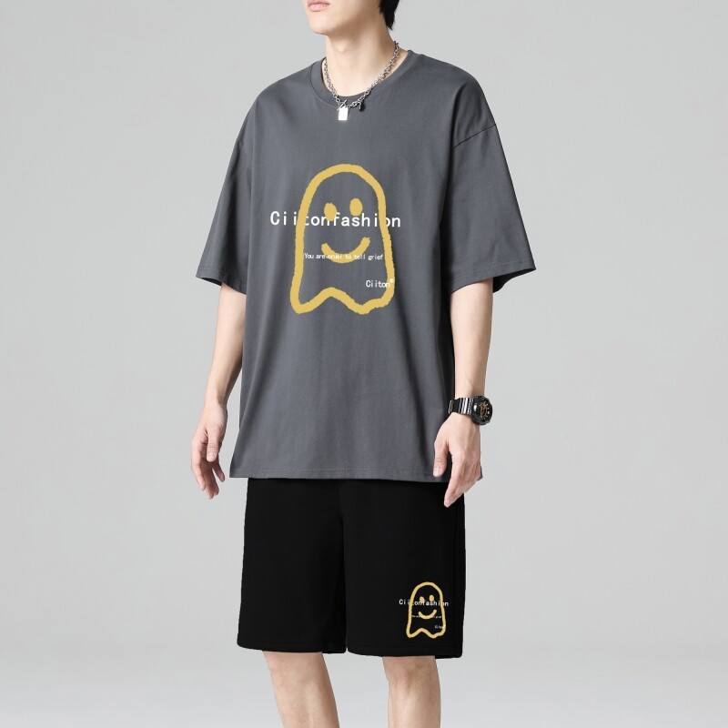 TZ3884男夏季薄款潮牌短裤休闲运动套装轻奢时尚感男士短袖t恤,男装休闲套装,星座510A-1