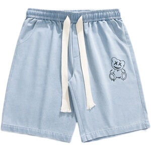 DN3808P45 港风 牛仔短裤男宽松休闲韩版日系港风潮牌工装短裤男图片