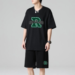 TZ3515休闲运动套装轻奢时尚感男士短袖t恤男夏季薄款潮牌短裤图片