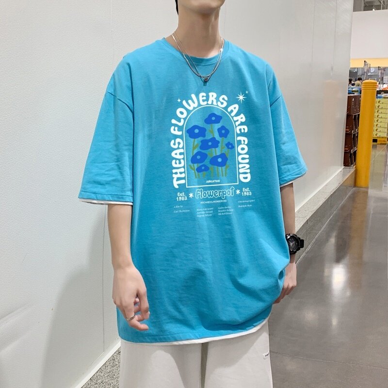 T3579P25已爆夏季韩版潮流oversize五分袖印花图案短袖t恤,男装T恤,星座510A-1
