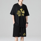 TZ3506轻奢时尚感男士短袖t恤男夏季薄款潮牌短裤休闲运动套装，男装休闲套装，星座510A-1
