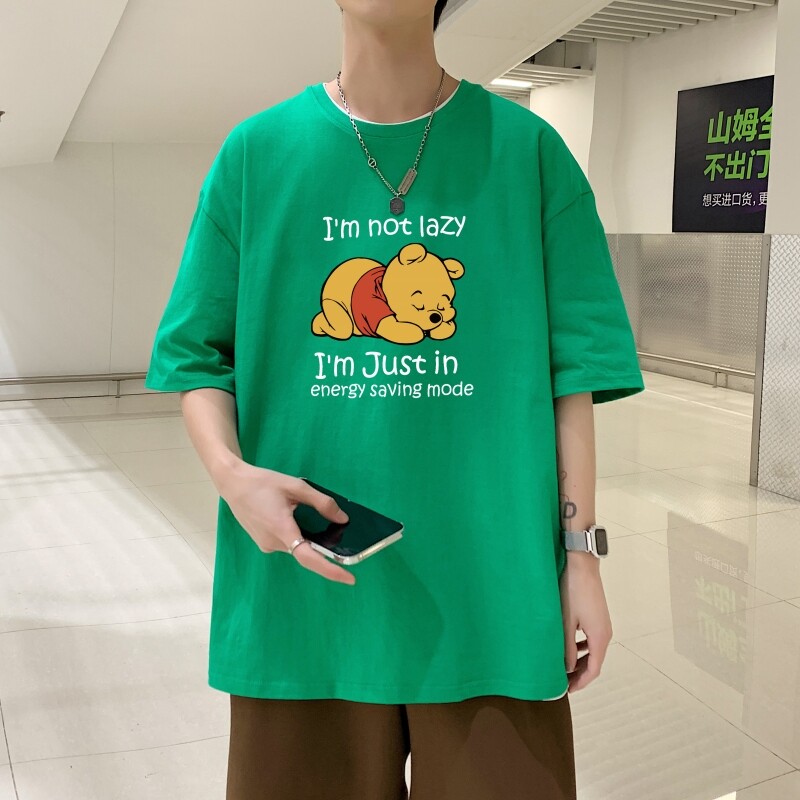 T3582P25宽松T恤圆领已爆2022夏装潮牌短袖T桖情侣装卡通小熊印花图片