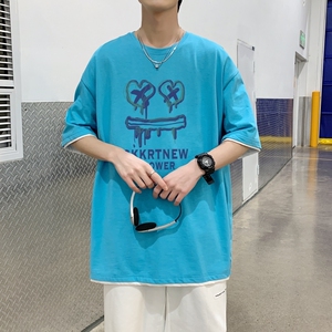 T3583P25已爆六色选择港风休闲上衣男女宽松T恤纯棉短袖T恤情侣款图片
