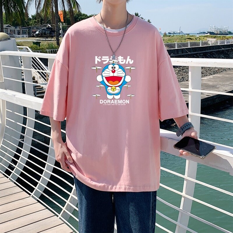 T3464男港风T恤落肩款宽松T恤克莱因蓝T圆领日系卡通印花T恤,男装T恤,星座510A-1