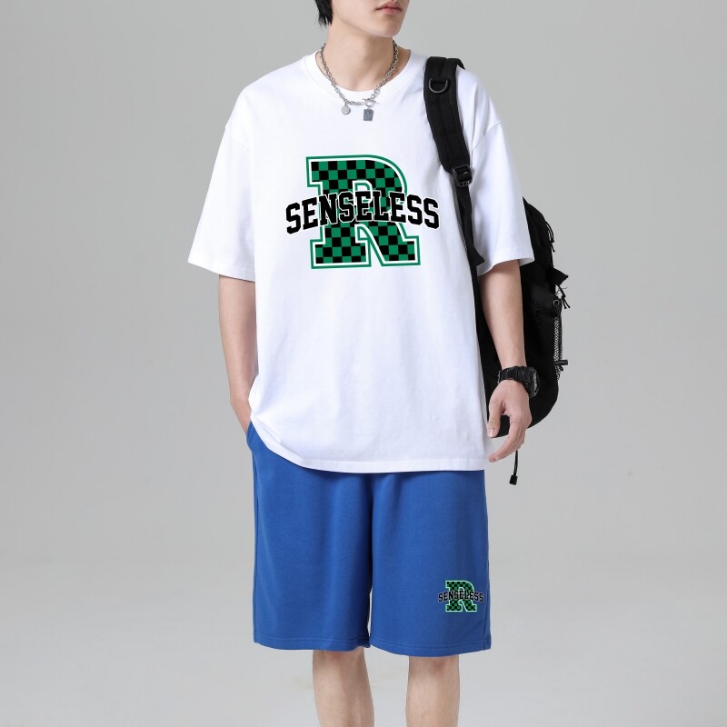 TZ3515轻奢时尚感男士短袖t恤男夏季薄款潮牌短裤休闲运动套装图片
