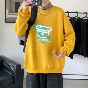 Y2827P38中性模特21秋冬男圆领韩版嘻哈运动外套ins港风休闲卫衣图片