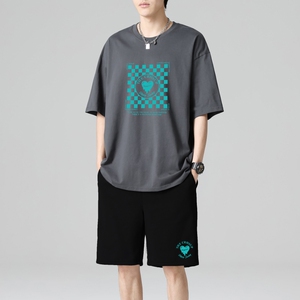 TZ3508休闲运动套装轻奢时尚感男士短袖t恤男夏季薄款潮牌短裤图片