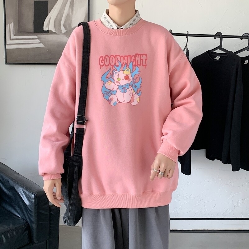 Y2544P38秋季新款港风印花圆领卫衣男潮宽松帅气百搭休闲外套图片