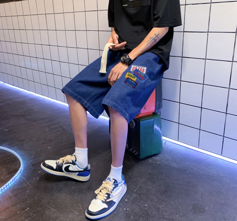 DN3834港风牛仔短裤男宽松休闲韩版日系港风潮牌工装短裤男,男装牛仔裤,星座510A-1