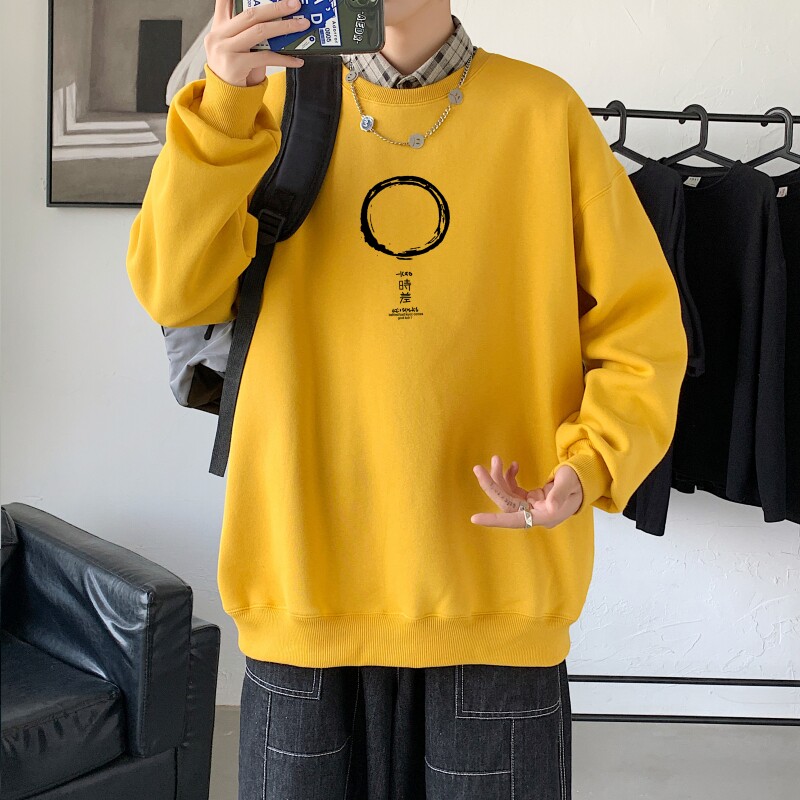 Y2412P38！21年秋冬新款港风日系大码印花长袖圆领卫衣男图片