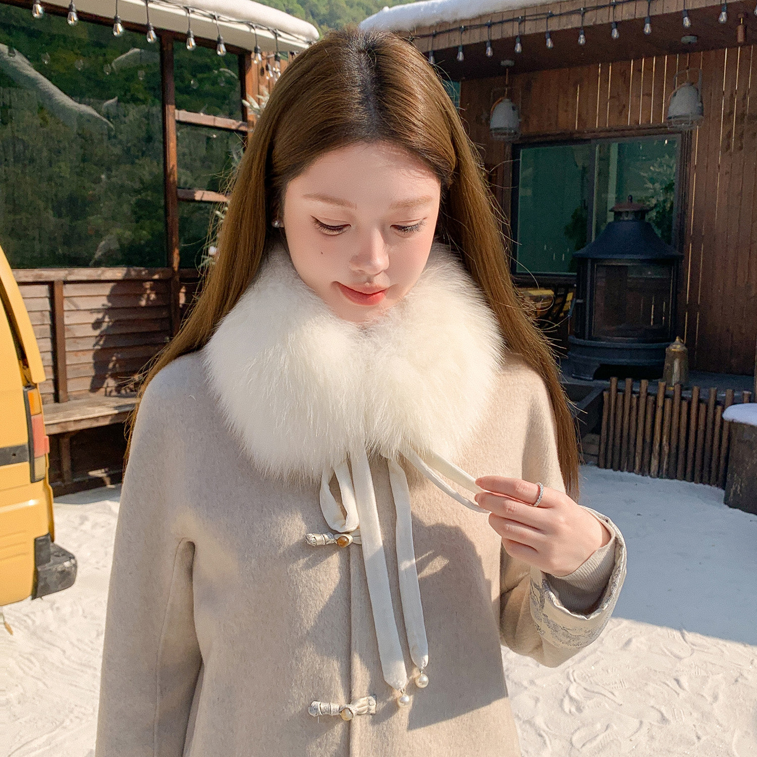 2025新款狐狸毛围巾女冬季保暖系带皮草毛领子加厚优雅中国风围脖