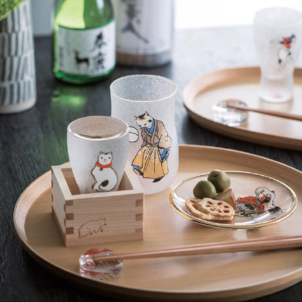 日本ADERIA江户猫清酒杯镶金手工日式玻璃烈酒杯生日创意伴手礼物