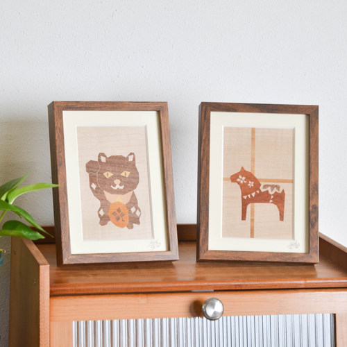 寄木细工达拉纳马招财猫装饰画