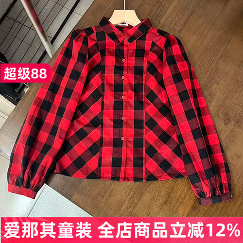 女童长袖衬衫春秋棉布上衣