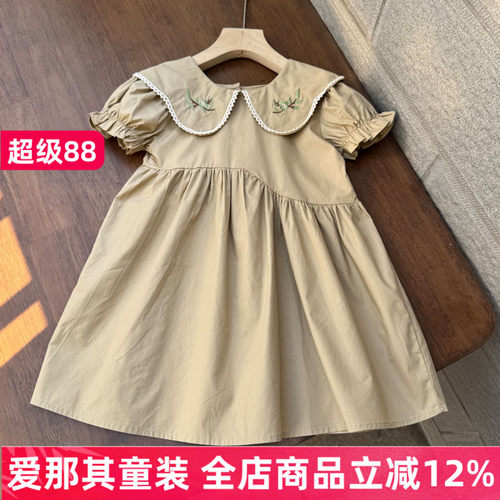 6123女童短袖连衣裙夏季刺绣棉布裙子100-140cm