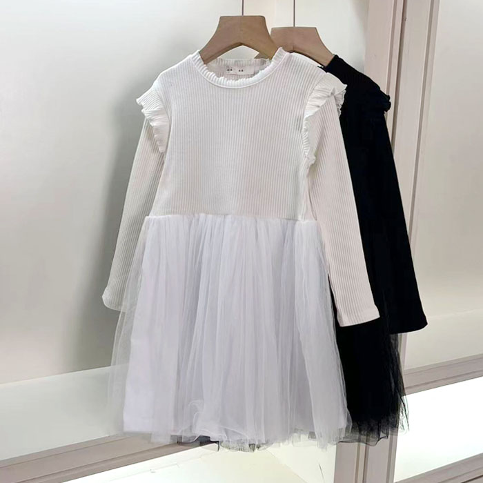 女童长袖连衣裙春秋针织裙纱裙