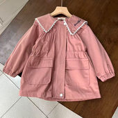 女童风衣春秋外套棉布休闲上衣110 150cm