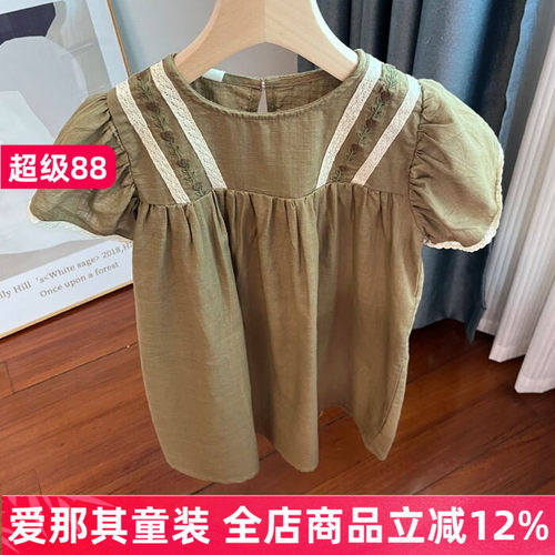 6114女童短袖连衣裙夏季薄款棉麻裙子110-150cm