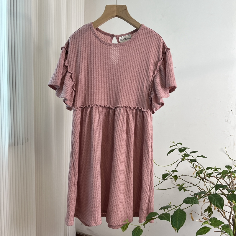 6122女童短袖连衣裙夏季纯色简约小女孩裙子