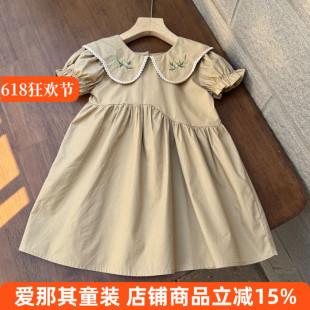 6123女童短袖连衣裙夏季刺绣棉布裙子100-140cm