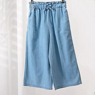 薄款 120 直筒裤 宽松莱赛尔棉柔软长裤 160cm 阔版 243女童牛仔裤