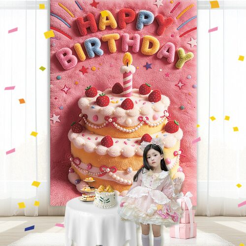 5D立体挂布儿童生日快乐场地布置