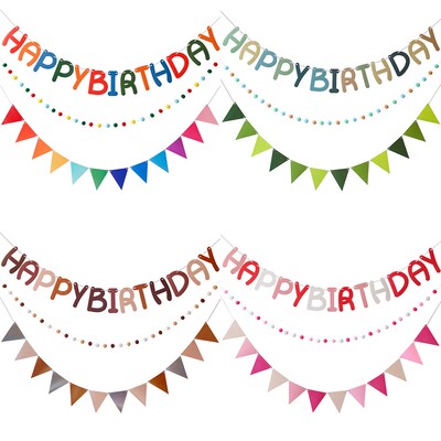 派对场地布置毛球生日拉花三角旗