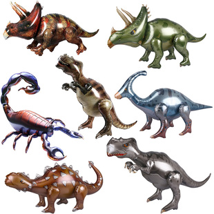 大号站立霸王龙3D纽扣组装 饰布置恐龙卡通气球 立体铝膜生日派对装