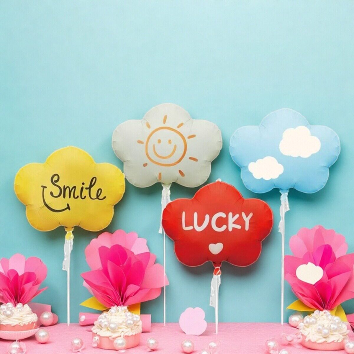 2026新款云朵气球铝膜气球太阳云朵白云LUCKY微笑太阳smile定制