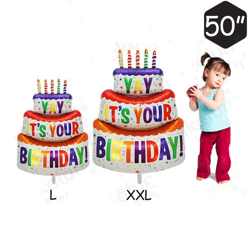 三层蜡烛蛋糕彩色铝膜气球