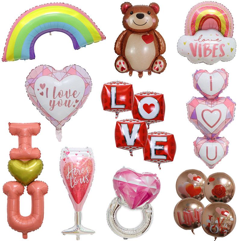 情人节铝膜气球iloveyou卡通节日浪漫求婚婚庆装饰钻戒喜字气球