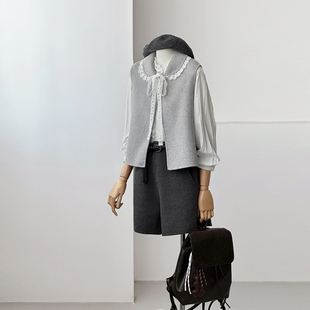 秋冬新小个子休闲减龄少女学院风手缝叠穿百搭羊毛背心马甲HL130