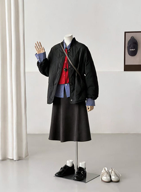 【乌栀喻亦】中性休闲风立领单排扣棉服女宽松通勤黑色外套WT053