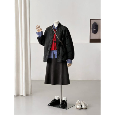 【乌栀喻亦】中性休闲风立领单排扣棉服女宽松通勤黑色外套WT053