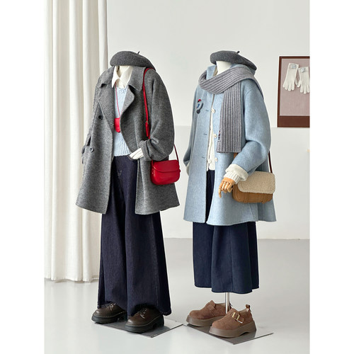 学院风连帽双面羊毛大衣女中长款减龄显瘦毛呢外套ZX09-1/hl108-1