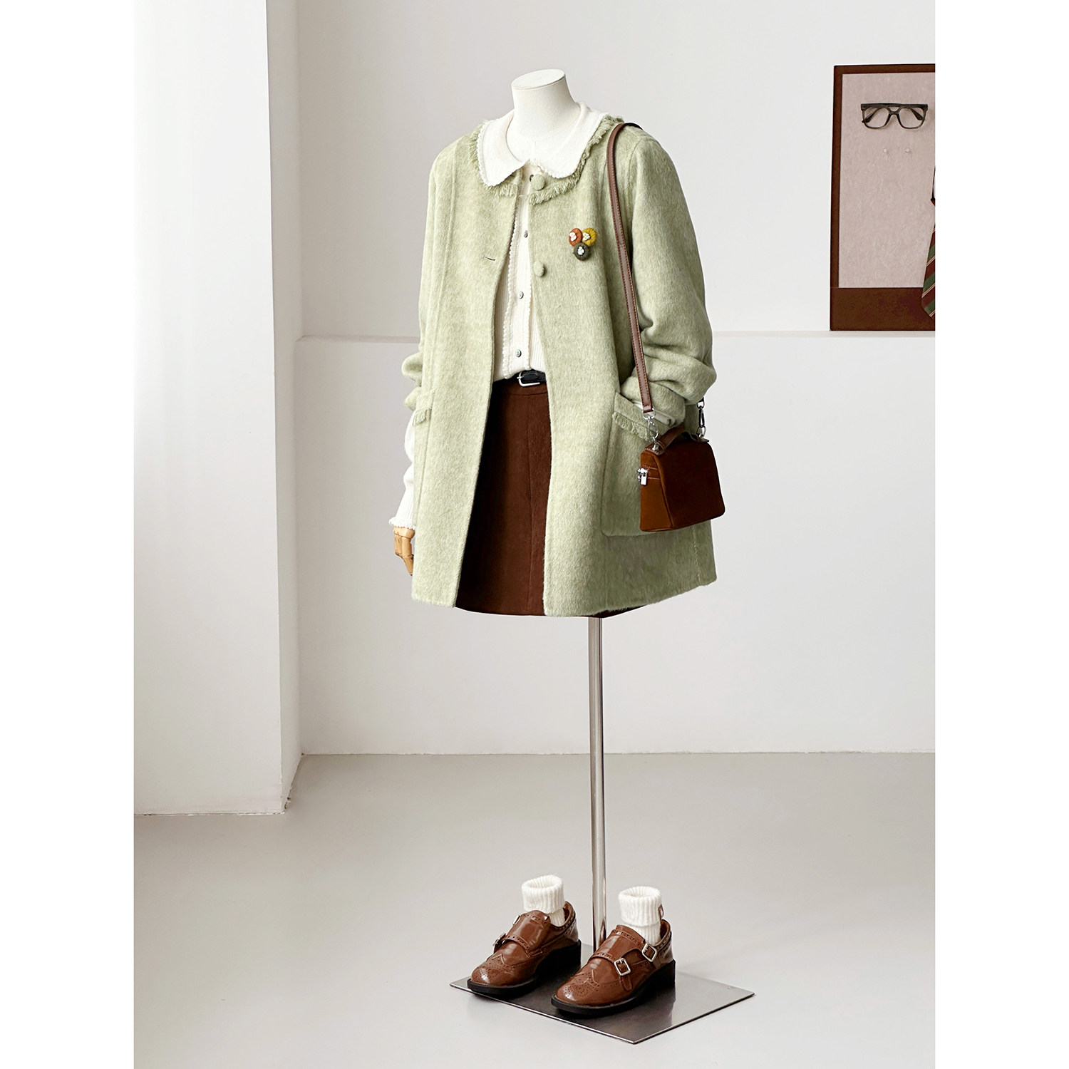 【青提奶盖】秋冬减龄小个子韩甜美娃娃领桑蚕丝羊毛大衣HL125-1