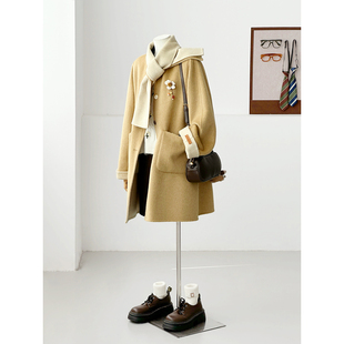 秋冬减龄韩系学院风带围巾百搭绵羊毛大衣外套HL140 奶酪甜心