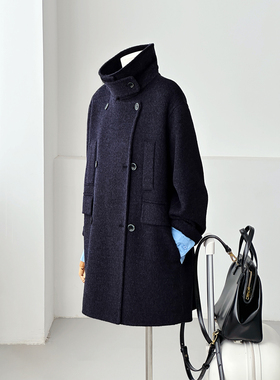 满减冬减龄韩系学院百搭立领简约时尚百搭绵羊毛大衣外套HL108-1