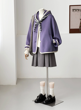 【紫藤花语】秋冬减龄小个子韩系学院风甜美手缝羊毛大衣外套FS15
