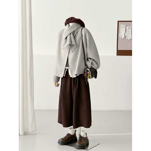 满减学院风毛呢外套女中长款灰色围巾领气质减龄大衣Y193