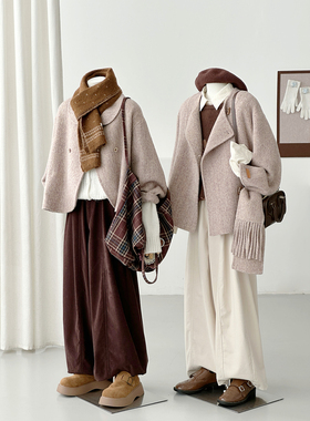 学院风毛呢大衣女杂色带围巾显瘦减龄流苏边围巾外套HL149/HL148